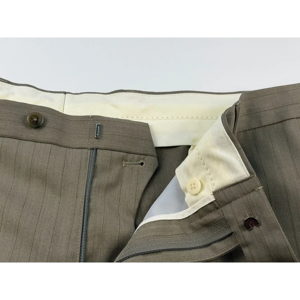 NWT Concepts by Claiborne Wool Dress Pants 44x32 Taupe Pinstripe Flat Front